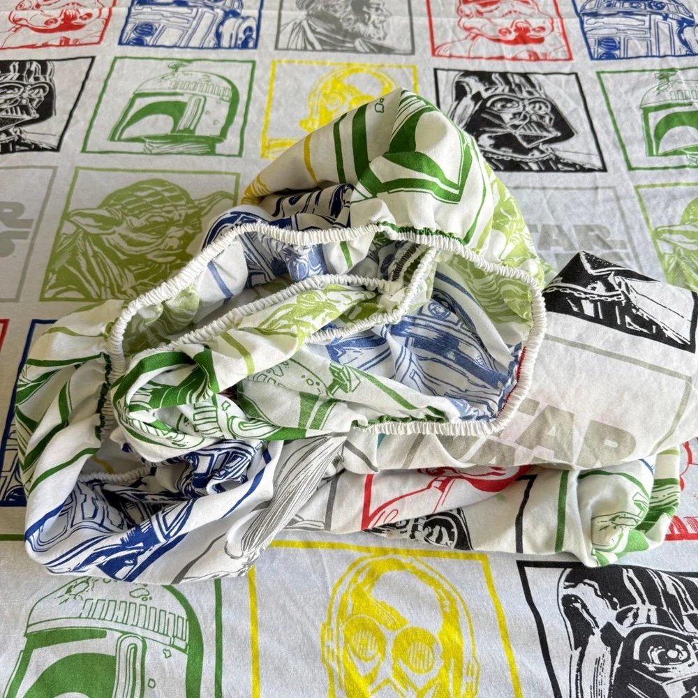 Y2K Star Wars Bedding Sheet Set Kids Twin White Multicolor Character Grid
